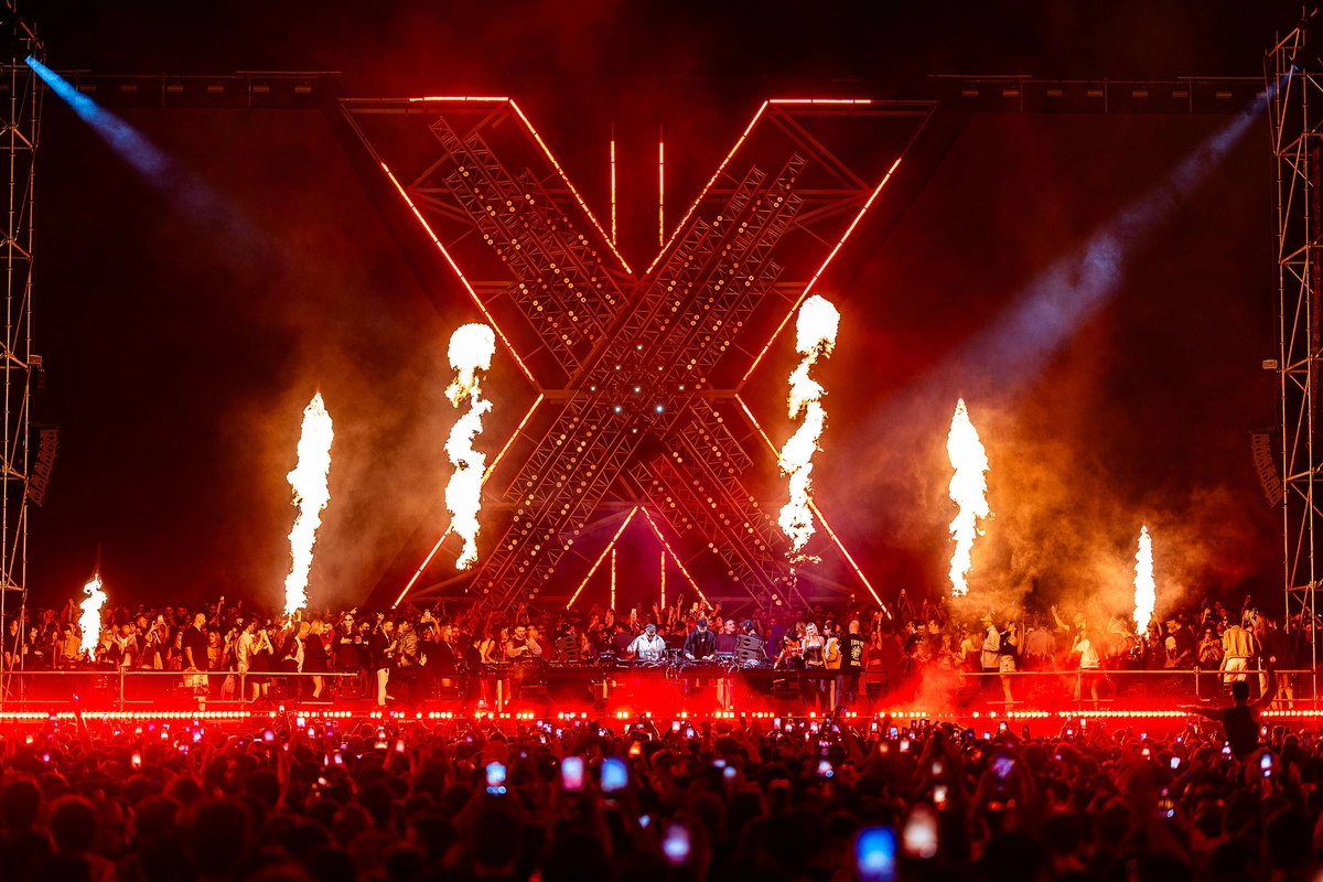 X by Adriatique — the X stage with flame jets over a 10,000-capacity crowd at Ataköy Marina Arena